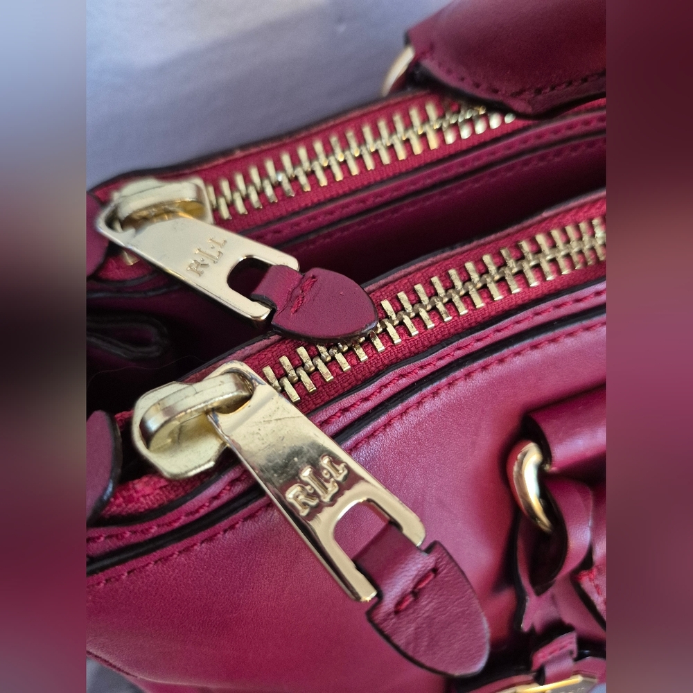 32-CIP RALPH LAUREN RED LEATHER SATCHEL PURSE HANDBAG CROSSBODY STRAP Valentines - Picture 8 of 17